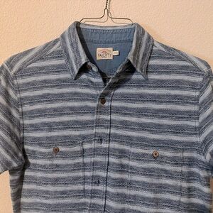 Faherty Seasons Shirt Mens Short Sleeve Camp Hero Jacquard XS Blue Button Down